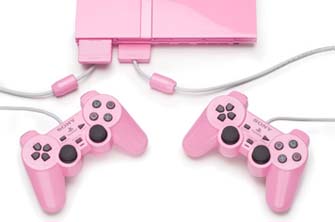Pink PS2 with controllers