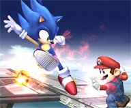 Sonic Versus Mario in Super Smash Bros Brawl (Wii screenshot)