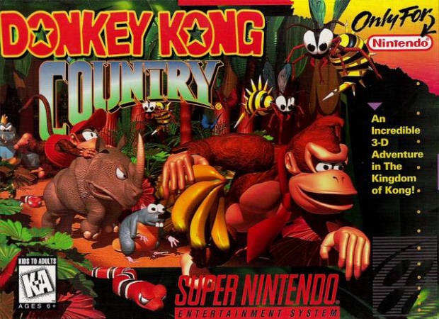 Donkey Kong Country 1 box artwork SNES 16-bit high res