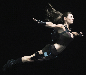 Alison Carroll does a Lara Croft jump