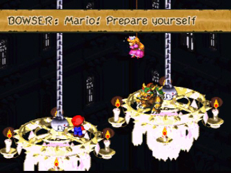 Bowser Battle (Peach hangs) - Super Mario RPG Screenshot