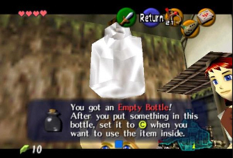 Link got an empty bottle! Zelda: Ocarina of Time Screenshot