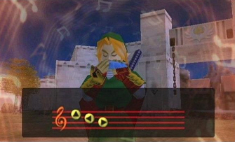 Link plays a song (Zelda: Ocarina of Time Screenshot)