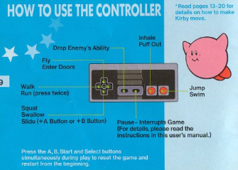 Kirby's Adventure Instruction Book Controls Artwork
