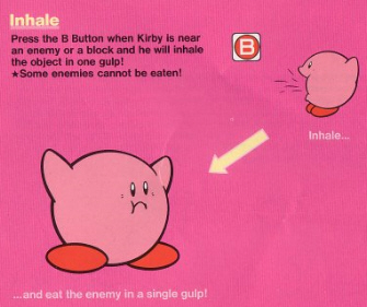 Kirby's Adventure Inhale Artwork from Instruction Book