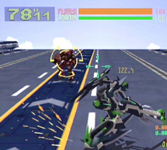 A screenshot of the Dreamcast version of Cyber Troopers Virtual On 2: Oratorio Tangram