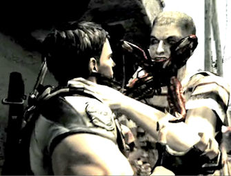 Chris Redfield hugs a zombie in Resident Evil 5