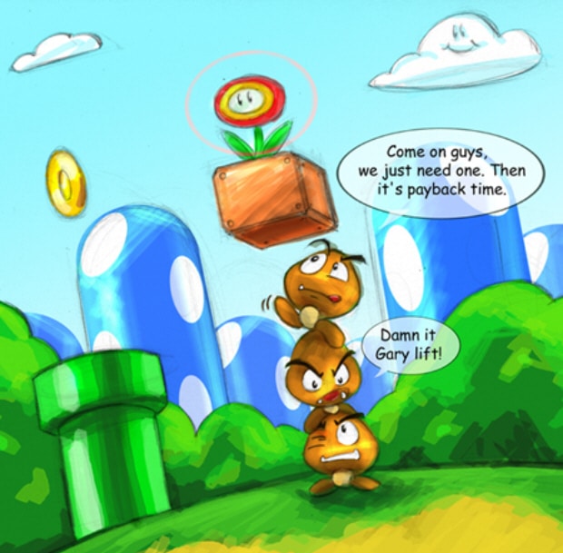 Videogame Cannon Fodder . . . Goombas need power-ups to fight back!
