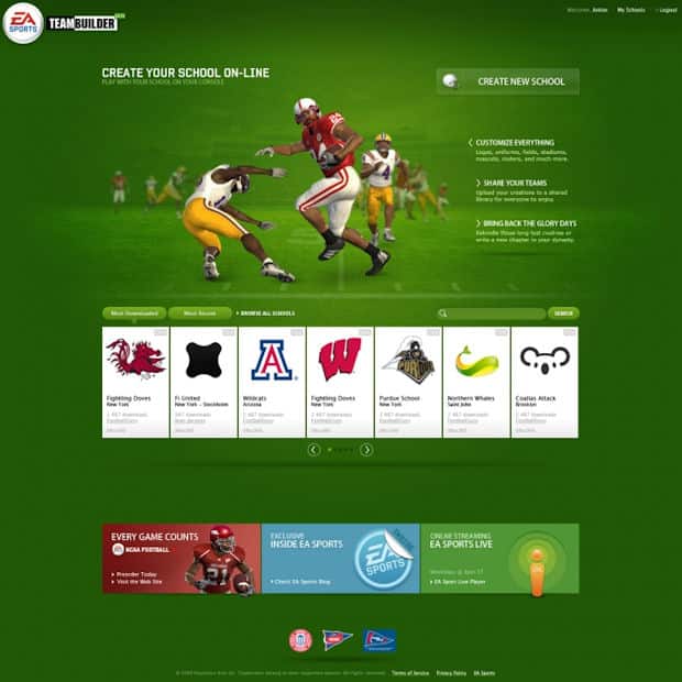 Team Builder for NCAA Football 10 website