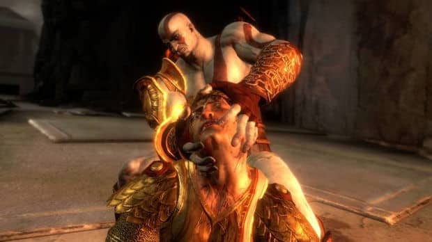 God of War 3 screenshot with Kratos killing Helios