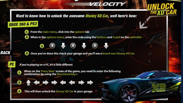 Split Second cheat codes screenshot for unlockable Disney car