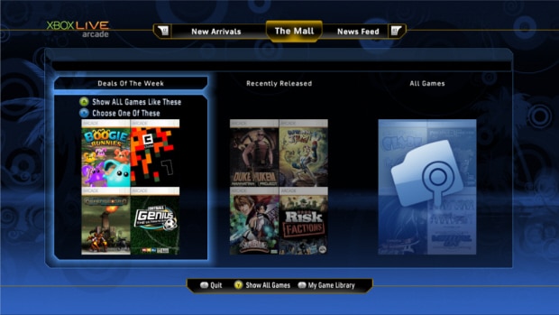Destination Arcade Xbox Live Arcade visual browser screenshot. Releases July 14, 2010 in USA