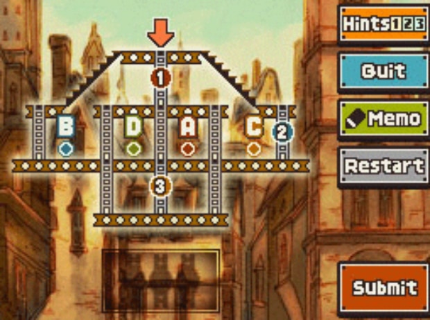 Professor Layton and the Unwound Future puzzle 112 Beams and Ladders solution screenshot