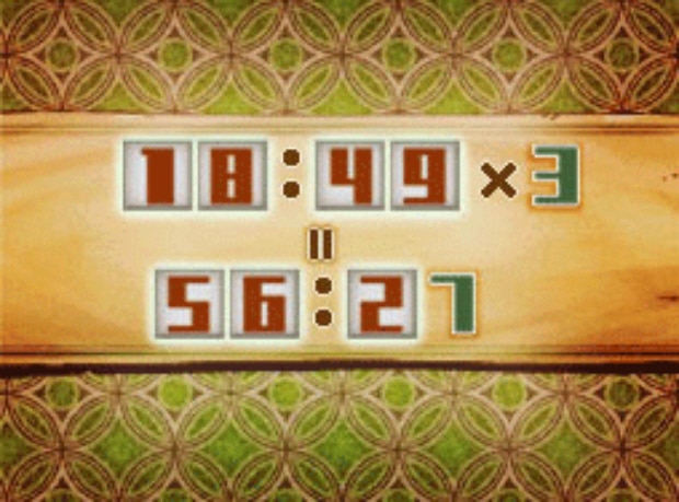 Professor Layton and the Unwound Future puzzle 163 Time Times Three solution screenshot