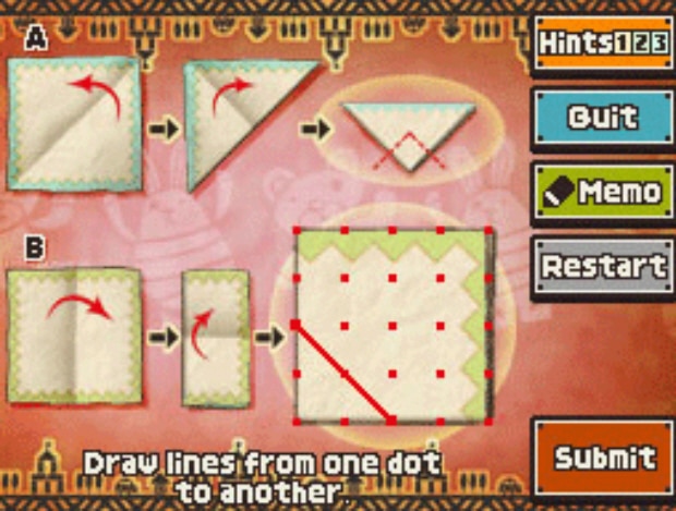 Professor Layton and the Unwound Future puzzle 68 Paper Cuts solution screenshot