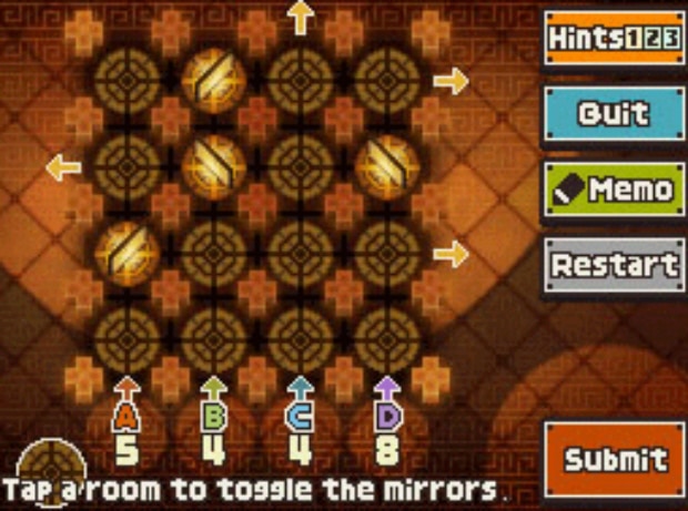 Professor Layton and the Unwound Future puzzle 93 Mirror Maze solution screenshot
