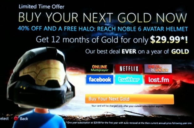 Year of Xbox Live Gold for $30 deal artwork from Dashboard