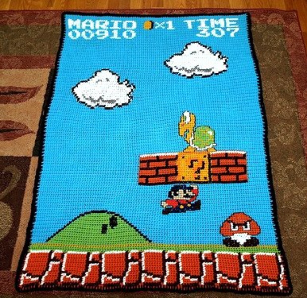 Mario's Epic Yarn Afghan quilt/blanket