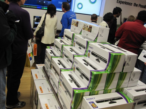 Black Friday Xbox 360 Kinect store stack of consoles and games