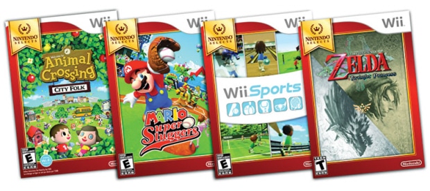 Nintendo Selects discounted Wii games line-up of Animal Crossing: City Folk, Wii Sports, Mario Super Sluggers and Zelda: Twilight Princess (Super Smash Bros. Brawl not pictured)