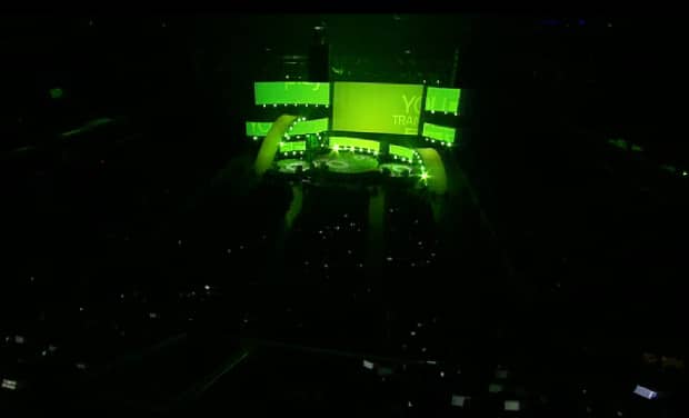 The beautiful Microsoft E3 2011 stage awash in glowing green