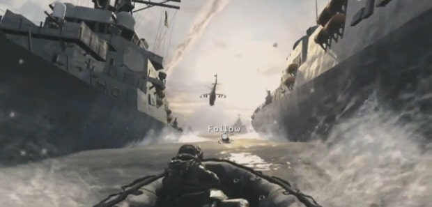 Riding between two giant submarines in Call of Duty: Modern Warfare 3