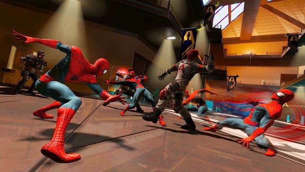 Spider-Man: Edge of Time screenshot. Multiple-Spidey attack!