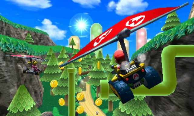 Mario Kart 7 Screenshot Flying Gameplay With Hang Glider Wings