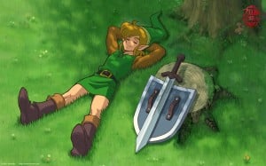 The Legend of Zelda Wallpaper (Zelda II: Adventure of Link) - Resting With Hylian Shield and Sword