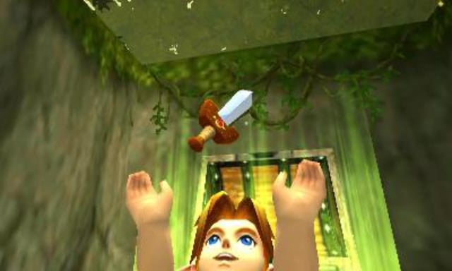 Zelda: Ocarina of Time 3D Screenshot. ITEM GET! Link picks up the Kokori Sword!