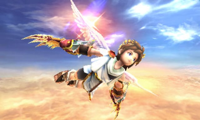 Kid Icarus: Uprising Screenshot of Pit Soaring Through the Clouds