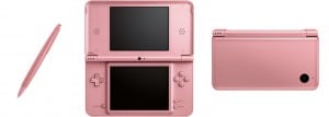 Pink DSi XL Called Metallic Rose. Pic Shows Open, Closed and Larger Pink Stylus Pen