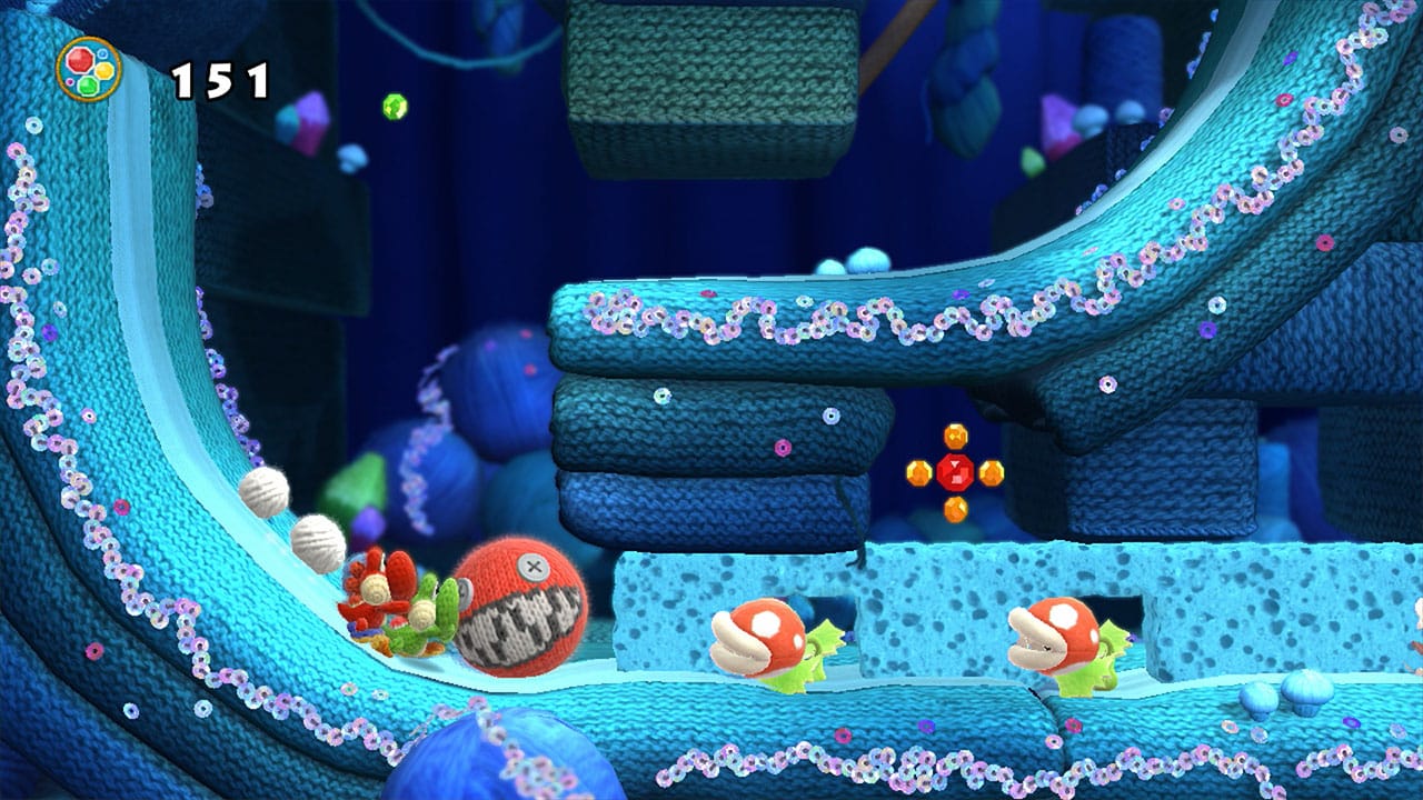 Yoshi's Woolly World Gameplay Screenshot Yarn Boulder (Wii U)
