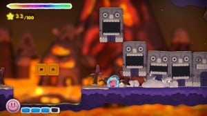 Kirby And the Rainbow Curse Lava Level Thwomps Gameplay Screenshot Wii U