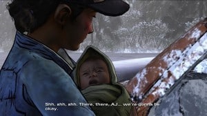 The Walking Dead Game: Season 3 Clementine and Baby AJ on the road screenshot