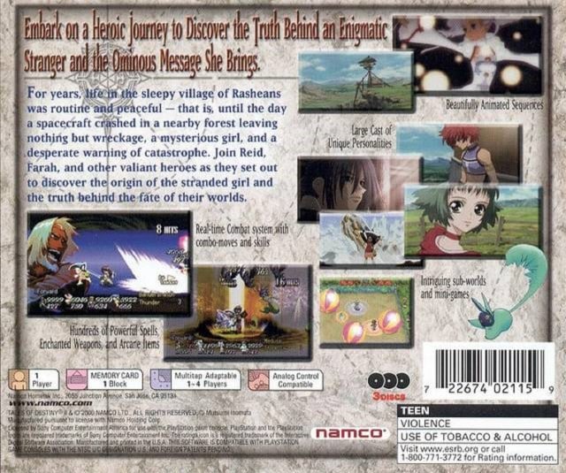 Tales of Destiny 2 Back of CD Case USA Boxart 2001