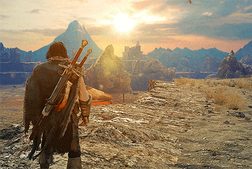 Shadow of Mordor Sunset Gameplay Standing GIF Animation