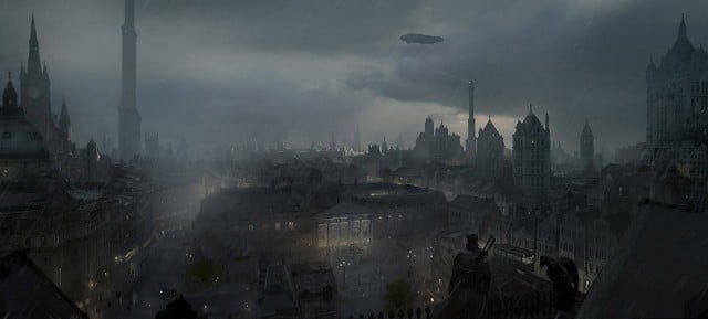 The Order 1886 Wallpaper City of London Rain and Blimps Concept Artwork PS4