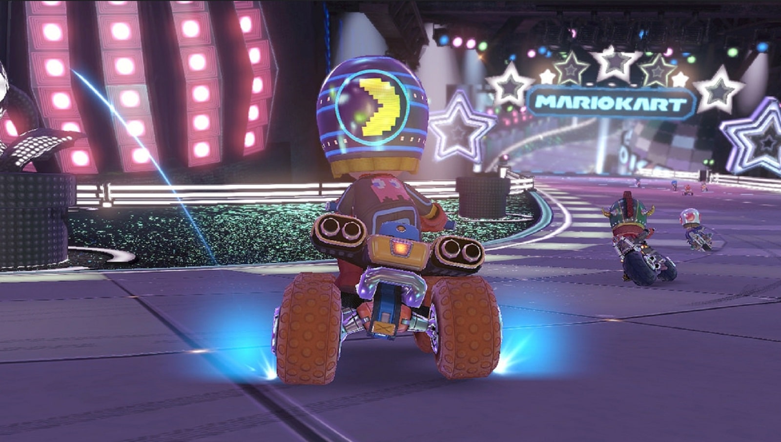 Mario Kart 8 Amiibo Costumes Neon Pacman Helmet Gameplay Screenshot Wii U