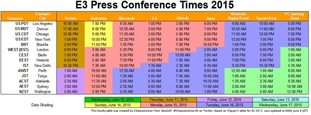 E3 2015 Schedule Time Zones Countries Dates