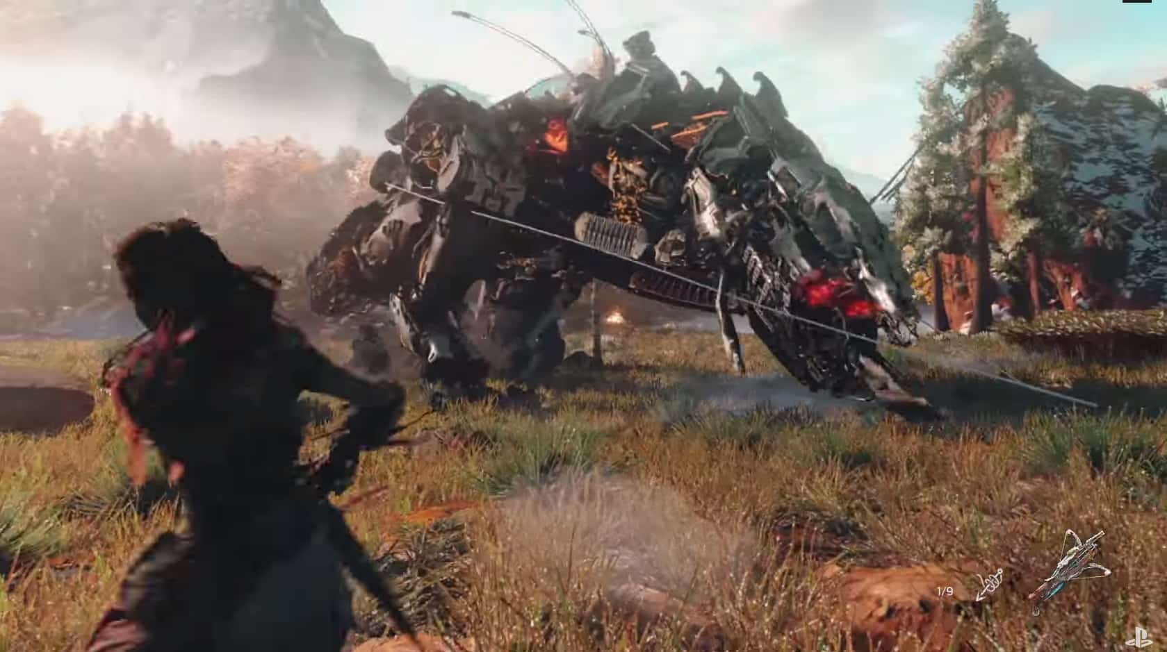 Horizon Zero Dawn Dinosaur Capturing Gun Pining It Down Gameplay Screenshot PS4