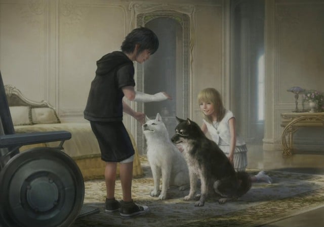 Final Fantasy XV Child Noctis and Luna Playing With Dog Artwork Xbox One PS4