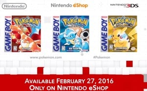 Pokemon Red, Pokemon Blue, Pokemon Yellow for 3DS