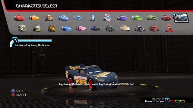 Cars 3: Driven to Win Game Character Select Screen
