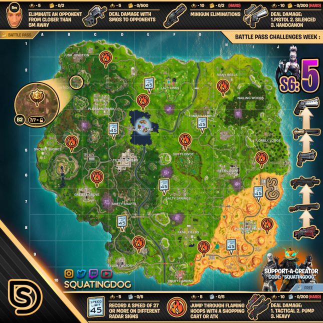 Fortnite Season 6 Week 5 Challenges: Battle Star Treasure Map, Flaming ...