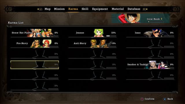 One Piece World Seeker Karma System Screen