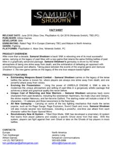 Samurai Shodown Fact Sheet