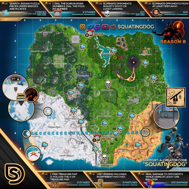 fortnite season 8 week 8 challenges map - xbox one fortnite gameplay season 8