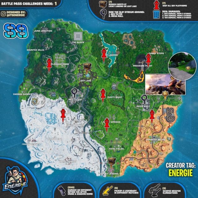 Fortnite Season 9 Week 1 Challenges Map