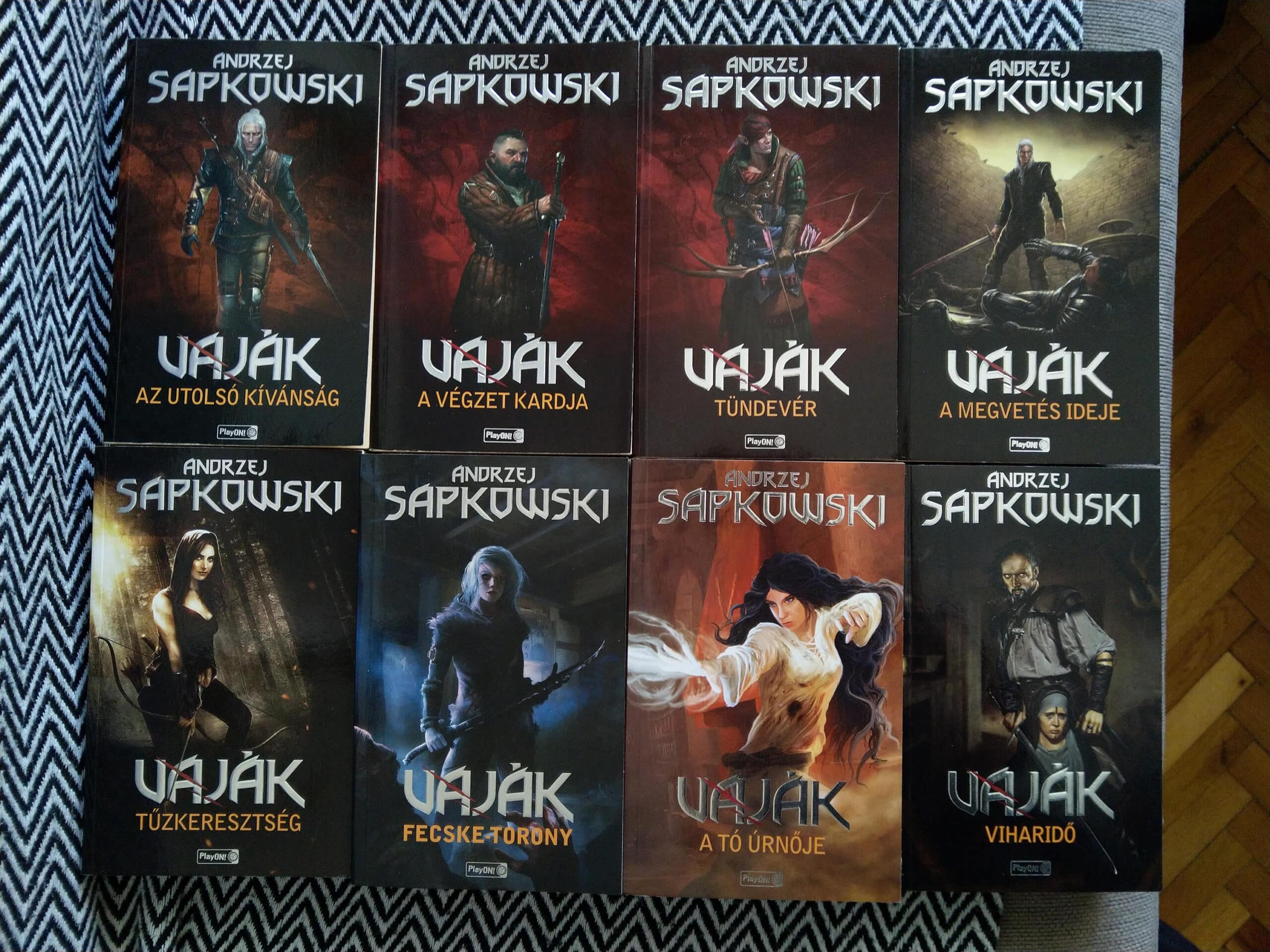 The Witcher books covers in Hungarian, Spanish and Serbian. 
